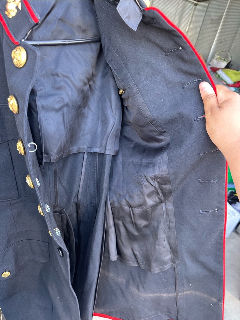 Men's Military-Style Black Dress Coat with Red Trim - Picture 10 of 16